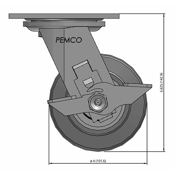 Side view drawing of caster with dimensions